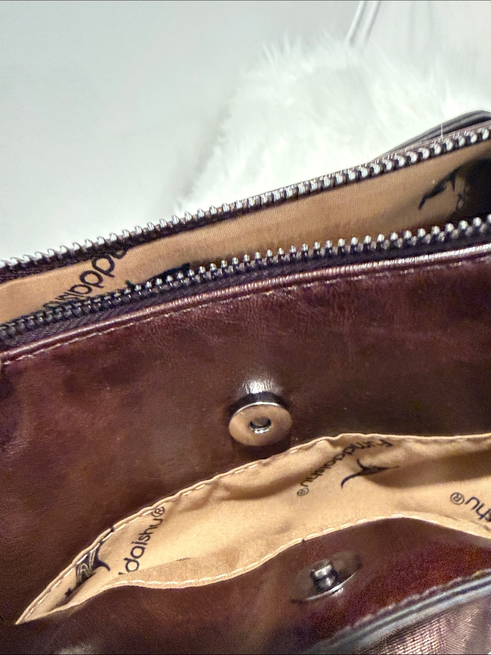Kangol Brown Leather Crossbody Bag with Patterned Strap - Picture 3 of 6